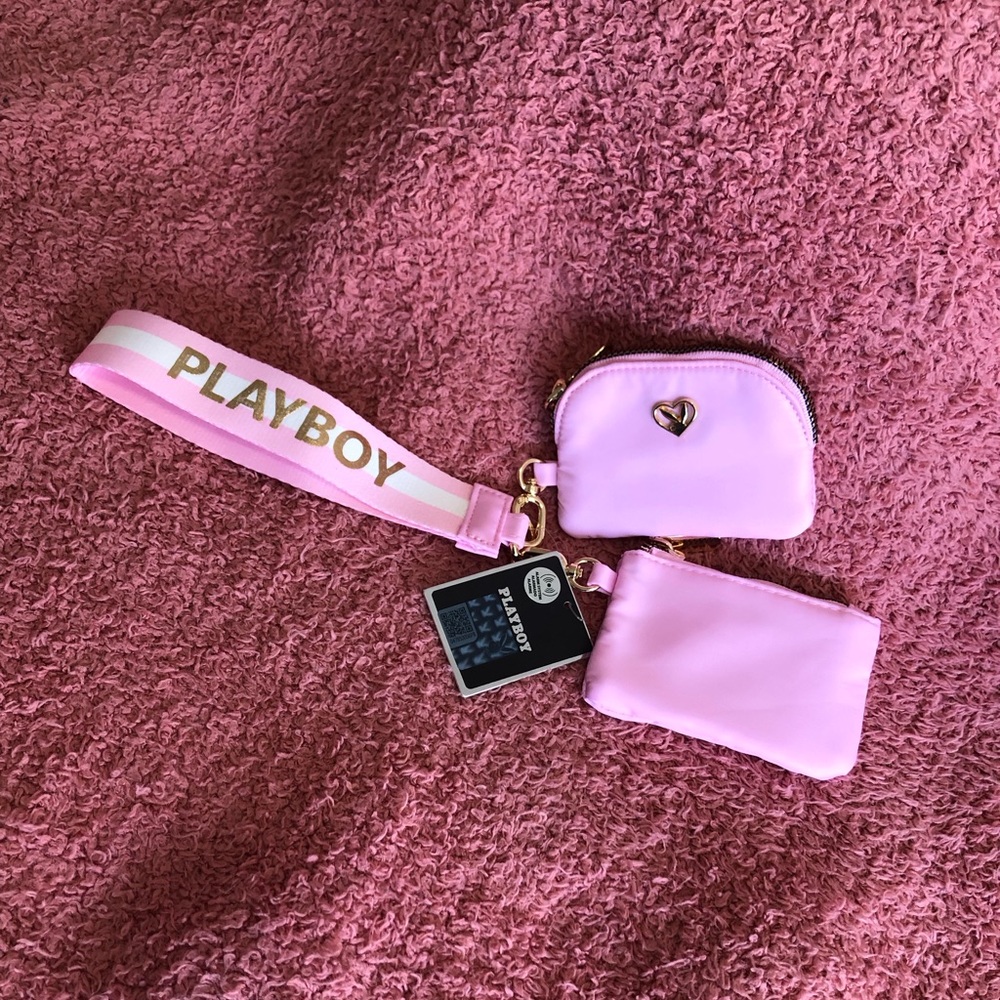 PLAYBOY Light Pink Double Pouch Wristlet Keychain